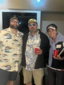 Sonny Sailor (owner, island fishing tour biz), Frank Bama (mysterious newcomer and owner of island helicopter tour co) and Birdie Fairway, Good Morning of local exclusive golf club and spa